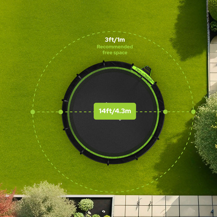 JumpFlex HERO 14' Trampoline for Kids Outdoor Play Equipment with Net & Ladder - VMInnovations