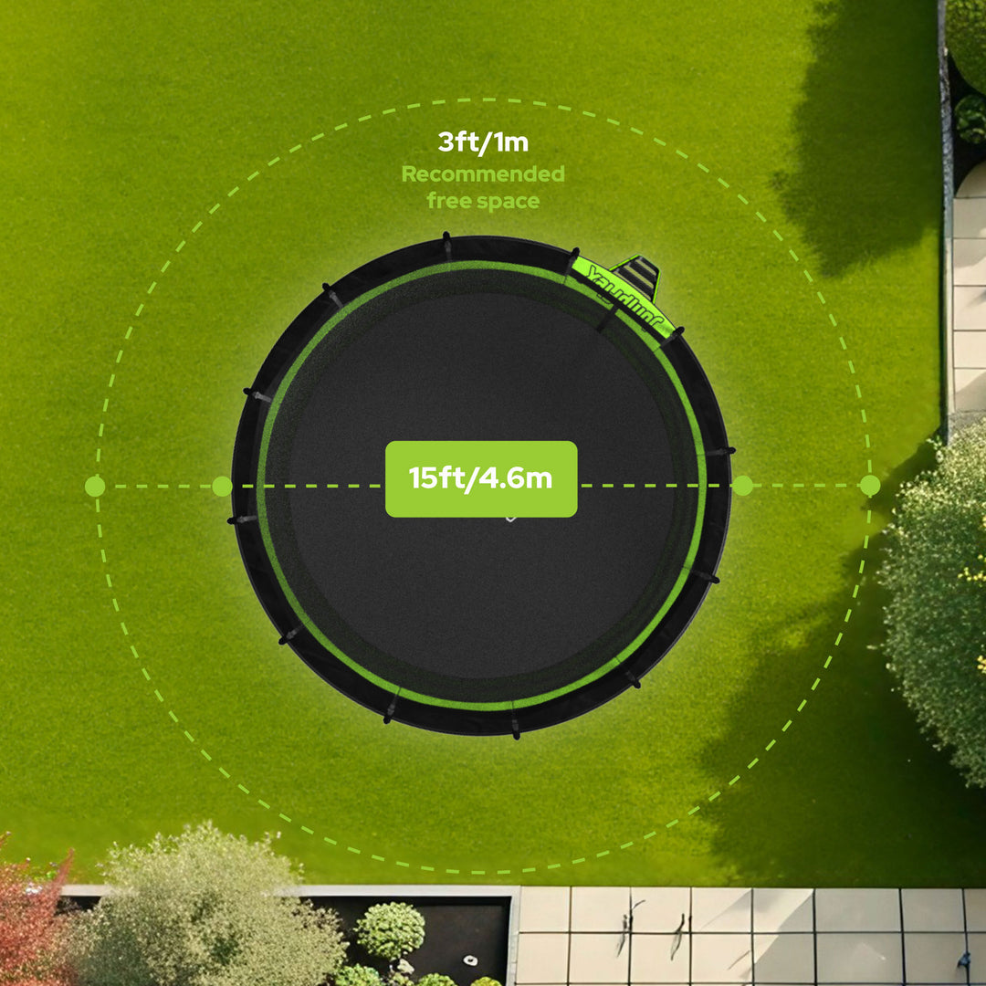 JumpFlex HERO 15' Trampoline with PROJAM Hero Basketball Hoop and Net Attachment - VMInnovations