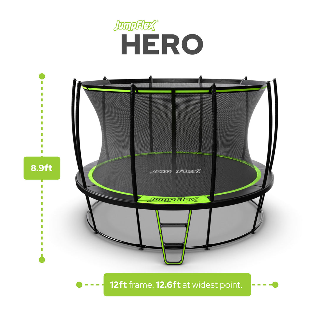 JumpFlex HERO 12' Trampoline with PROJAM Hero Basketball Hoop and Net Attachment