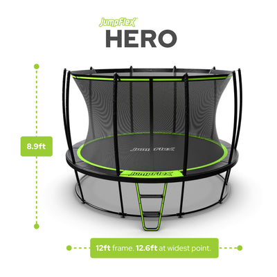 JumpFlex HERO 12' Trampoline for Kids Outdoor Play Equipment with Net and Ladder