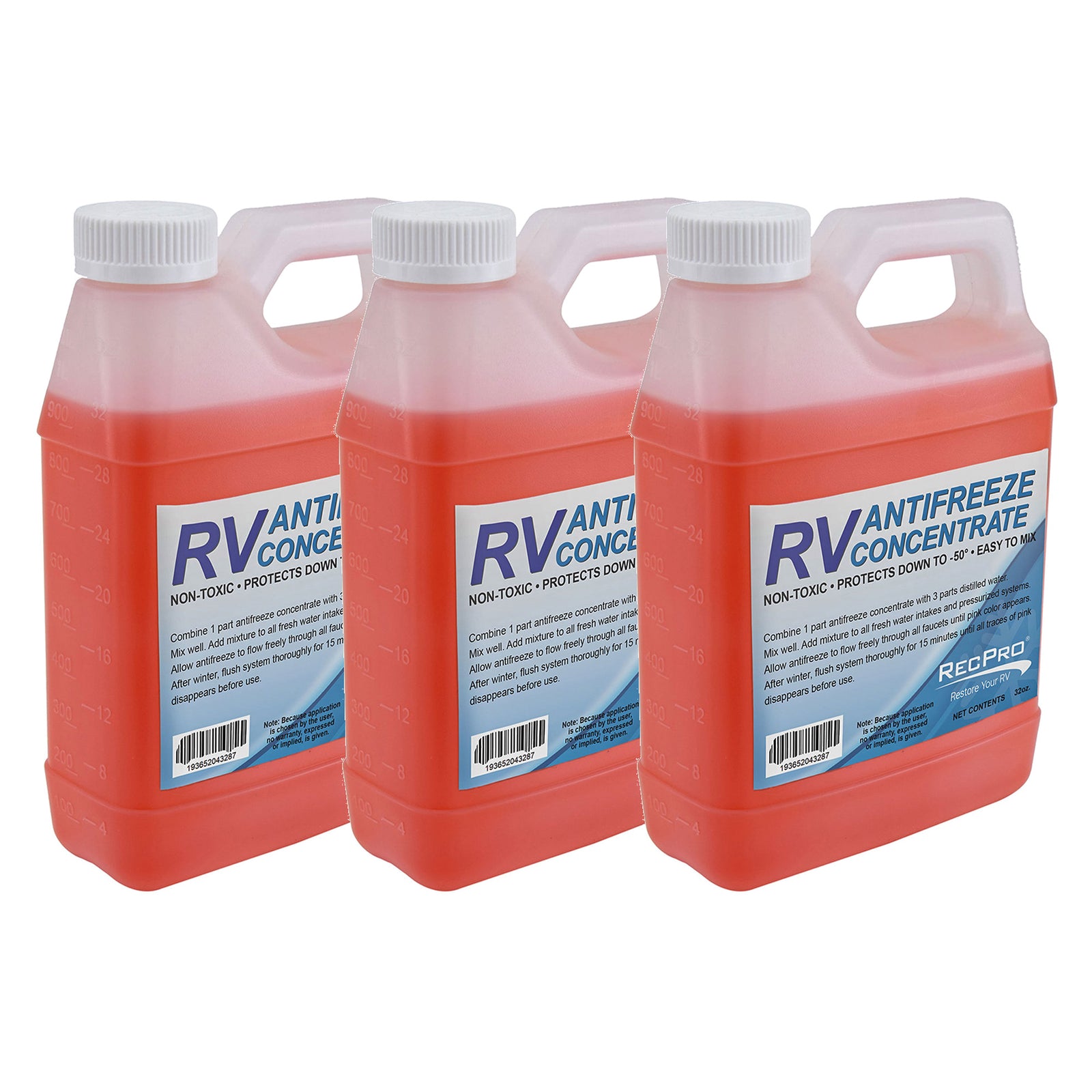 RecPro 32 Oz RV Antifreeze Concentrate Fluid for Winterizing Vehicles (3 Pack) - VMInnovations