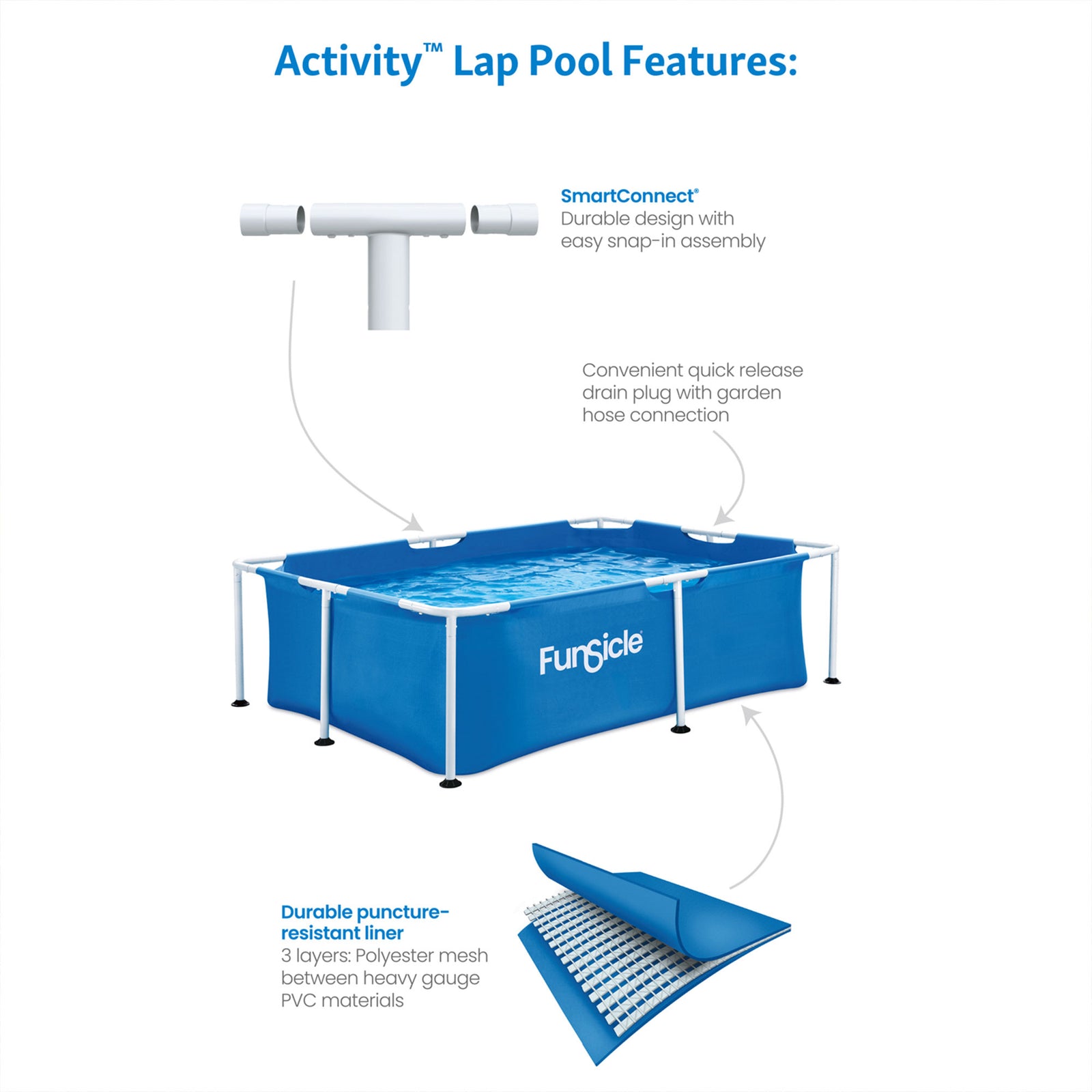 Funsicle 7 Foot Above Ground Activity Lap Pool with SmartConnect Technology - VMInnovations