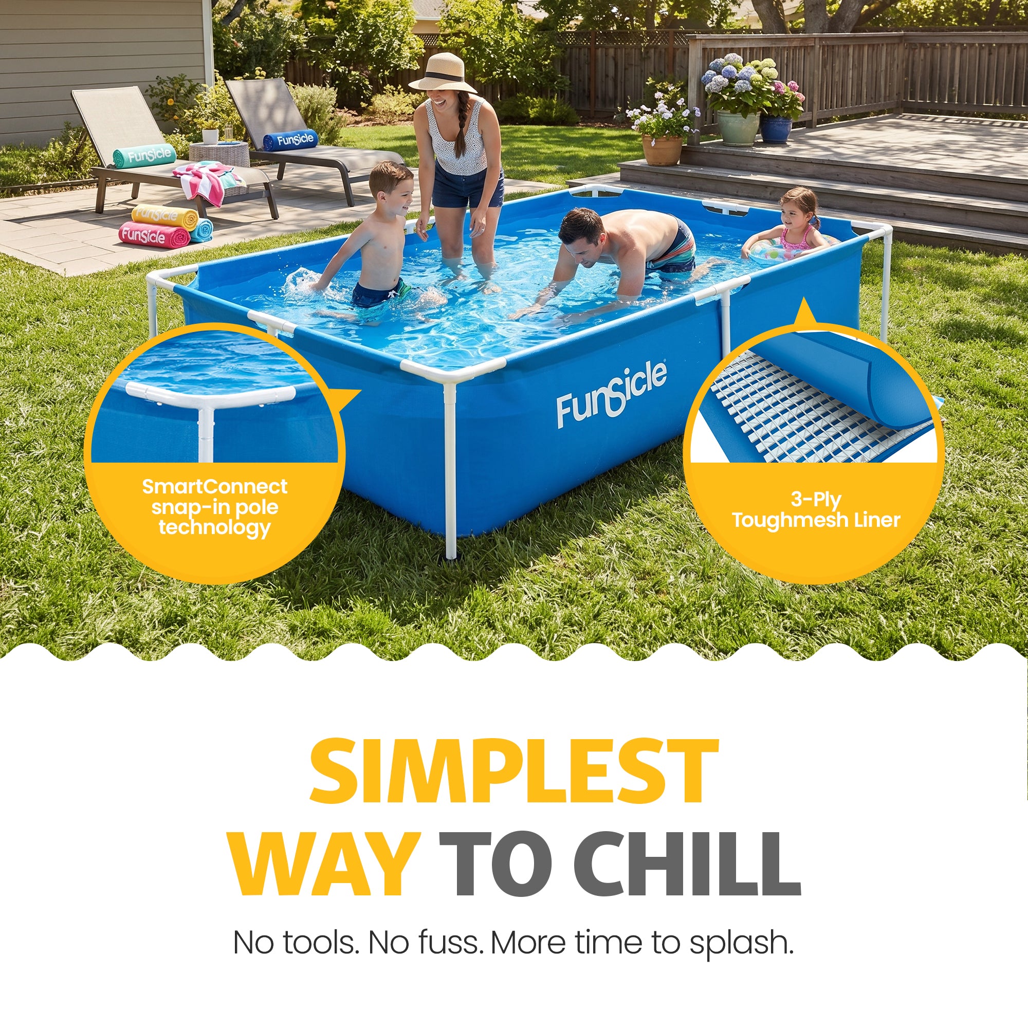 Funsicle 7' x 5' Above Ground Activity Lap Swimming Pool for Family and Kids - VMInnovations