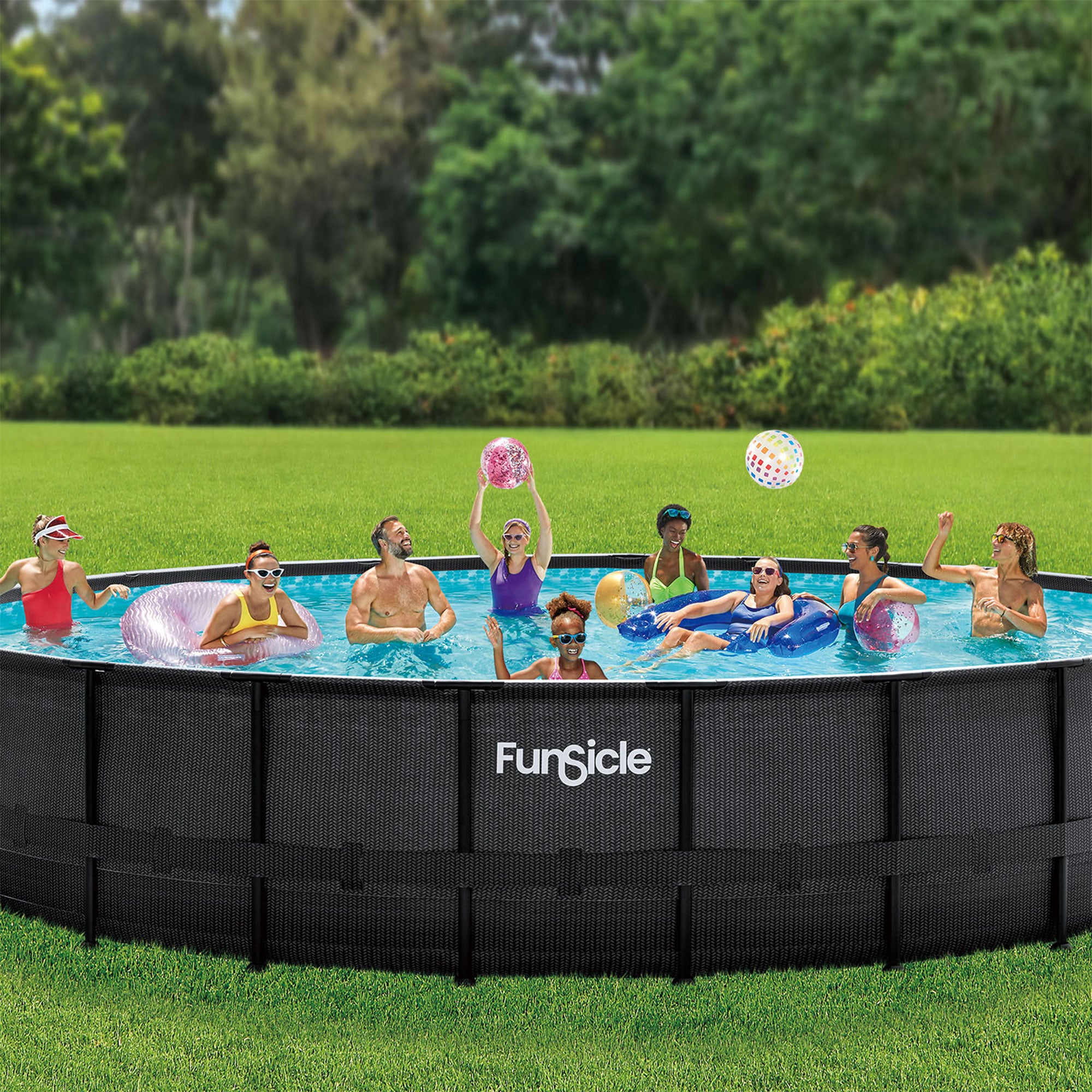 Funsicle 22' x 52" Oasis Designer Outdoor Above Ground Pool, Dark Chevron(Used) - VMInnovations