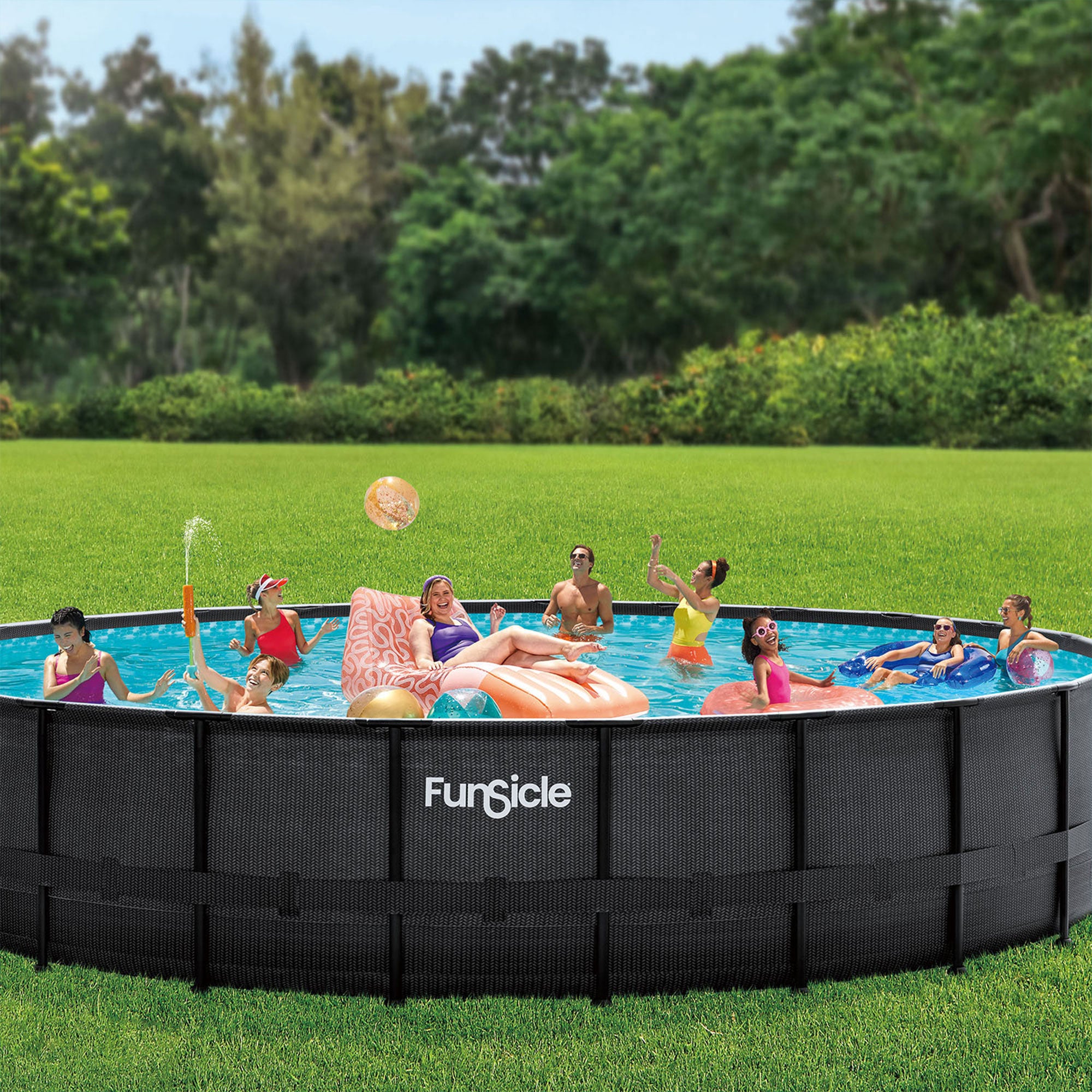 Funsicle 24' x 52" Oasis Designer Outdoor Above Ground Pool, Dark Chevron Rattan - VMInnovations