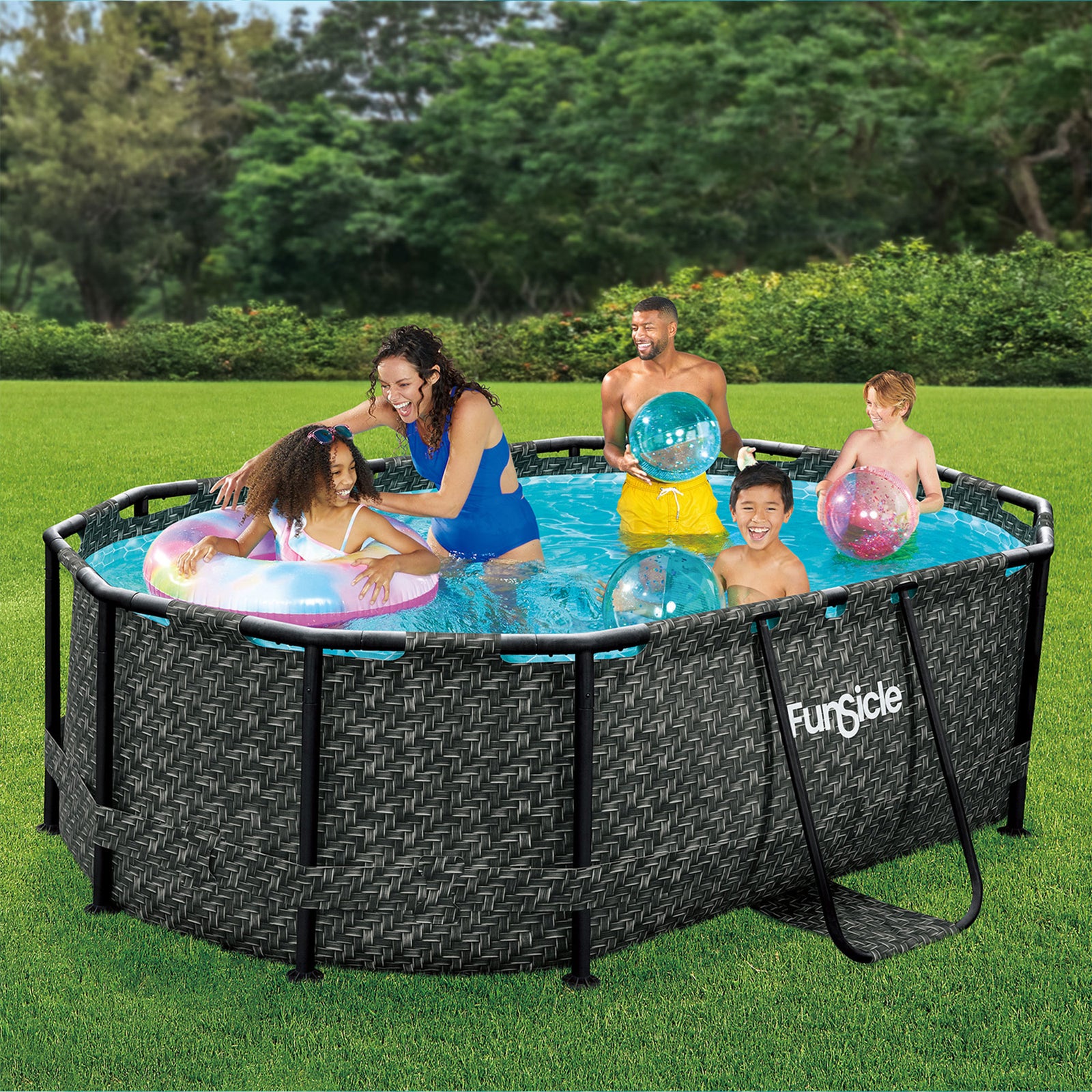 Funsicle 9'10" x 6'7" Oval Above Ground Swimming Pool, Dark Herringbone (Used) - VMInnovations