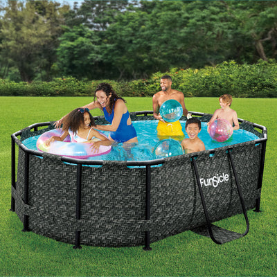 Funsicle Oasis 9'10"x6'7" Oval Swimming Pool, Dark Herringbone (For Parts)