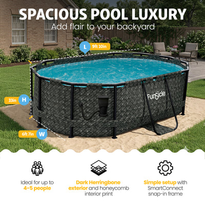 Funsicle 9'10" Oasis Designer Oval Above Ground Pool w/ Pump, Dark Herringbone