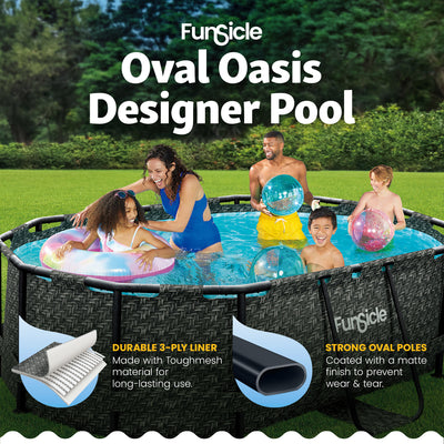 Funsicle 9'10" Oasis Designer Oval Above Ground Pool w/ Pump, Dark Herringbone - VMInnovations