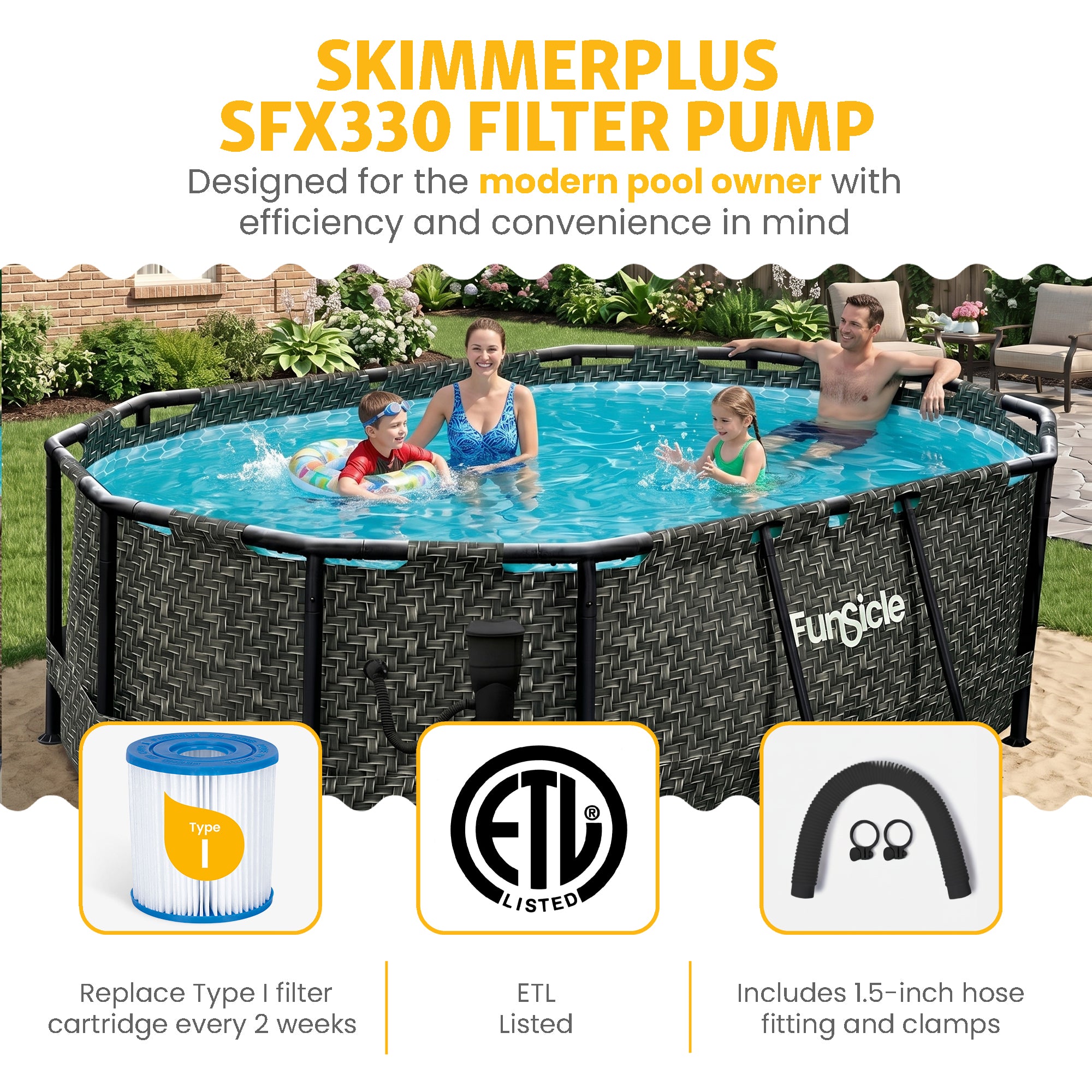 Funsicle 9'10" Oasis Designer Oval Above Ground Pool w/ Pump, Dark Herringbone - VMInnovations