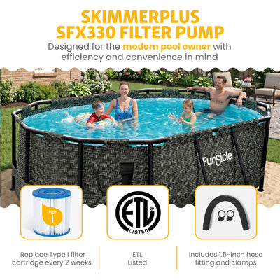 Funsicle 9'10" Oasis Designer Oval Above Ground Pool w/ Pump, Dark Herringbone