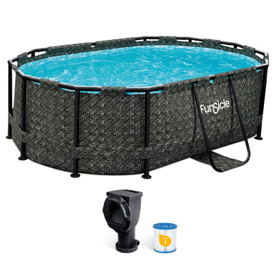Funsicle 9'10" Oasis Designer Oval Above Ground Pool w/ Pump, Dark Herringbone - VMInnovations