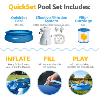 Funsicle 10' x 30" QuickSet Inflatable Ring Top Outdoor Above Ground Pool w/Pump