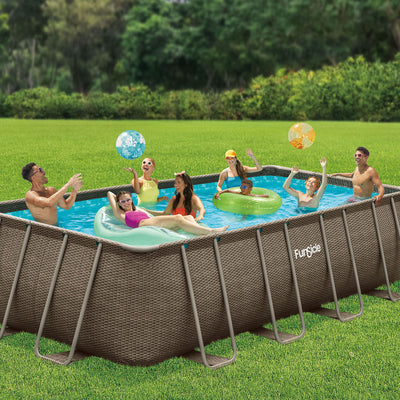 Funsicle 18'x9'x52" Oasis Rectangle Outdoor Above Ground Swimming Pool, Brown