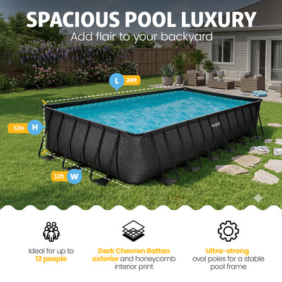 Funsicle 24 Ft Oasis Designer Lap Above Ground Pool w/ Pump, Dark Chevron Rattan