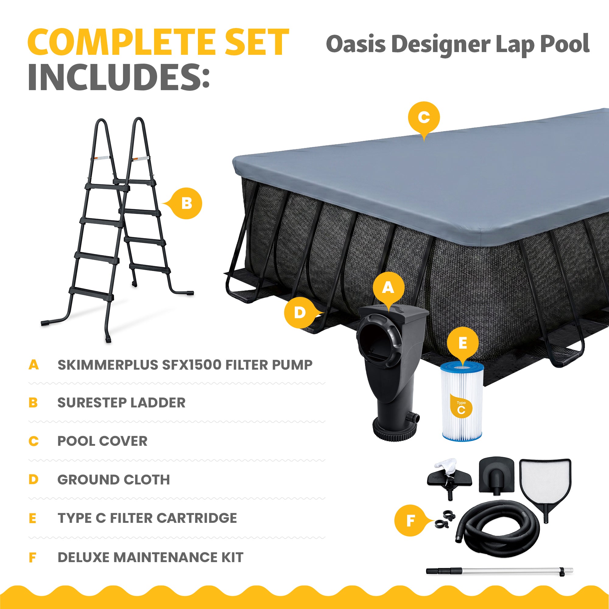 Funsicle 24 Ft Oasis Designer Lap Above Ground Pool w/ Pump, Dark Chevron Rattan - VMInnovations