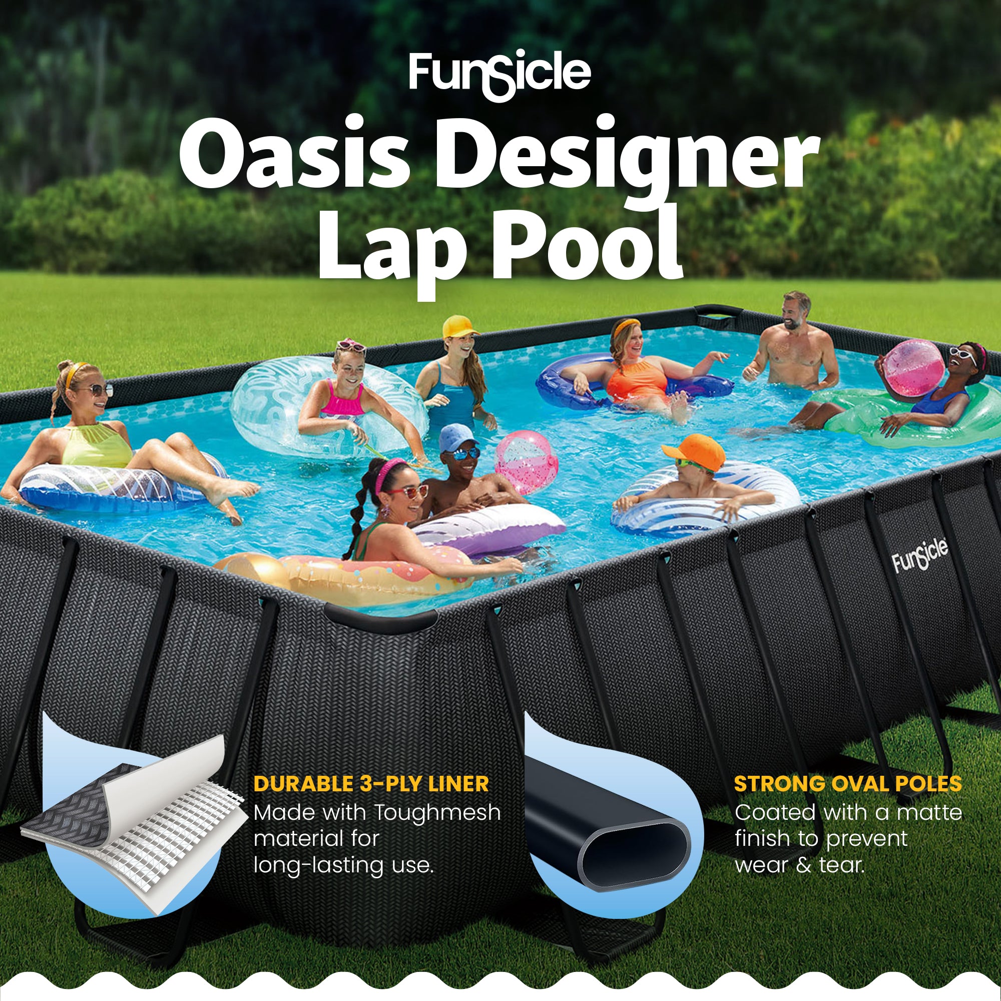 Funsicle 24 Ft Oasis Designer Lap Above Ground Pool w/ Pump, Dark Chevron Rattan - VMInnovations