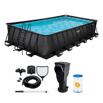 Funsicle 24 Ft Oasis Designer Lap Above Ground Pool w/ Pump, Dark Chevron Rattan