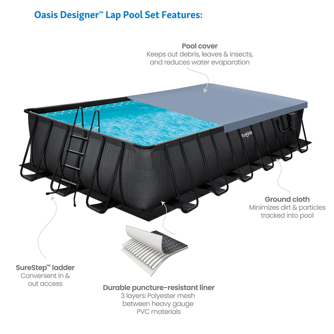 Funsicle 24'x12'x52" Oasis Rectangle Outdoor Above Ground Swimming Pool (Used)