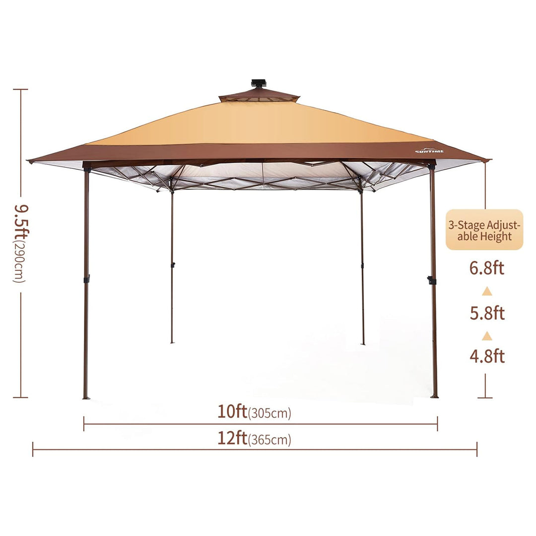 Suntime 12x12 Instant Pop Up Gazebo Solar Light Screen Canopy Tent Cover, Brown