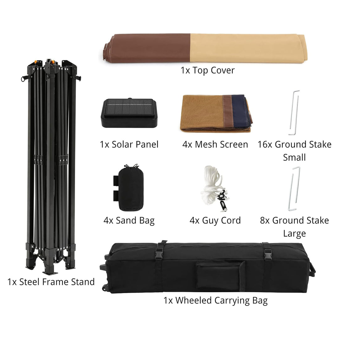 Suntime 12x12 Pop Up Gazebo Solar Light Screen Canopy Cover, Brown (For Parts)