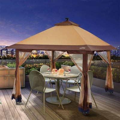 Suntime 12x12 Pop Up Gazebo Solar Light Screen Canopy Tent Cover, Brown (Used) - VMInnovations