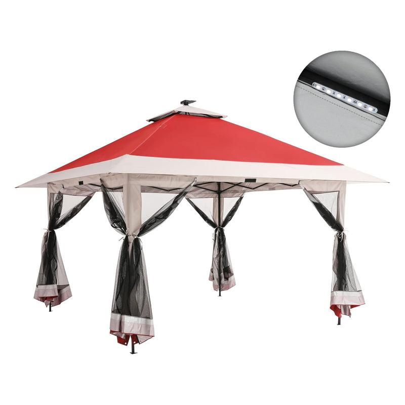 Suntime 12x12 Instant Pop Up Gazebo Solar Light Screen Canopy Tent Shelter, Red