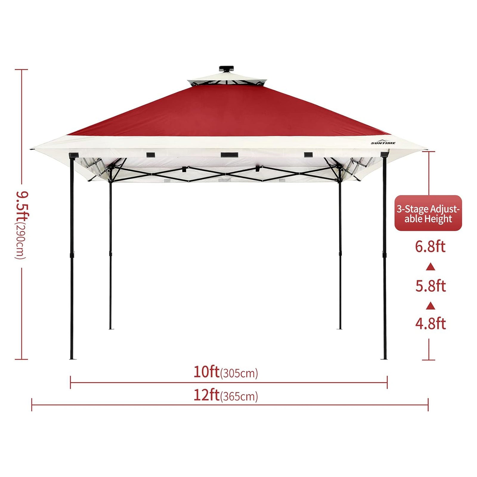 Suntime 12x12 Instant Pop Up Gazebo Solar Light Screen Canopy Tent Shelter, Red - VMInnovations