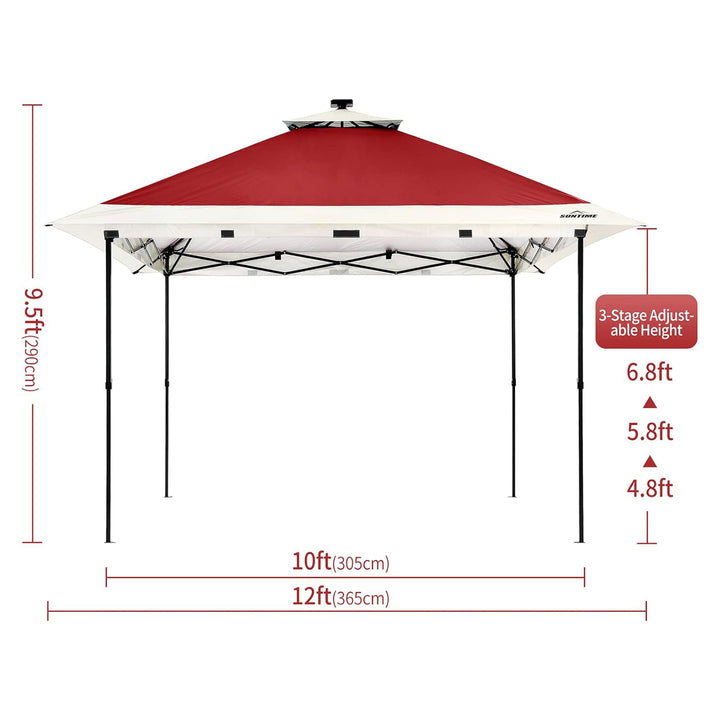 Suntime 12x12 Instant Pop Up Gazebo Solar Light Screen Canopy Tent Shelter, Red