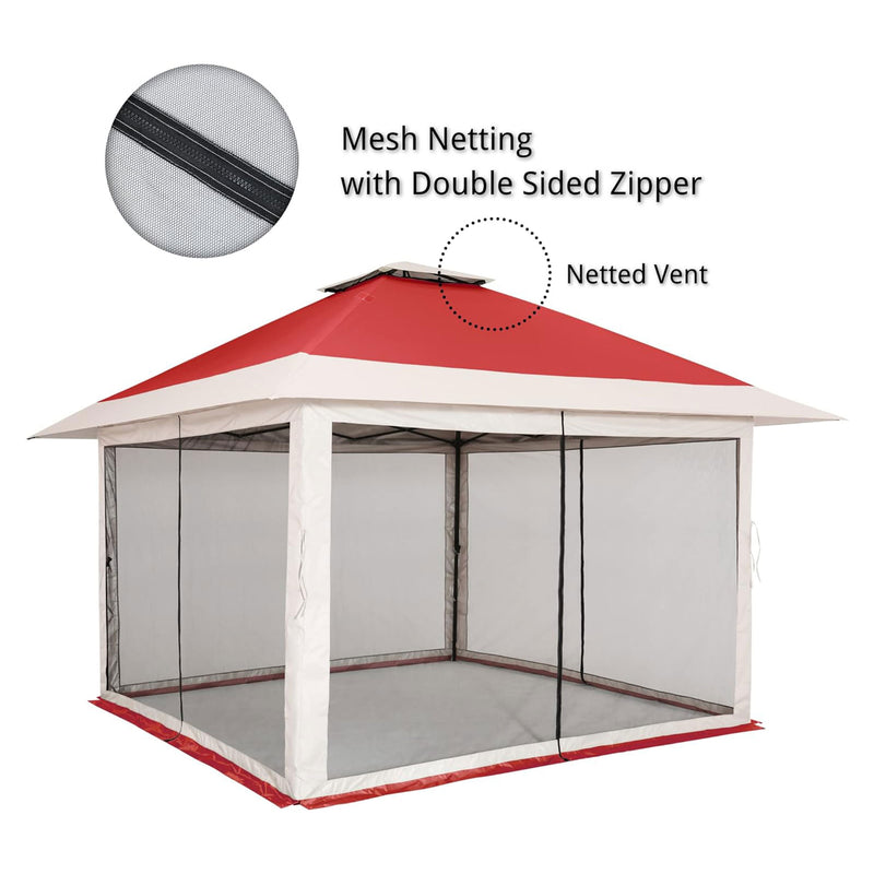 Suntime 12x12 Instant Pop Up Gazebo Solar Light Screen Canopy , Red (Open Box)