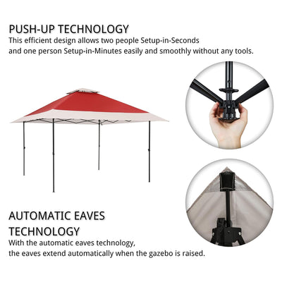 Suntime 12x12 Instant Pop Up Gazebo Solar Light Screen Canopy , Red (Open Box) - VMInnovations
