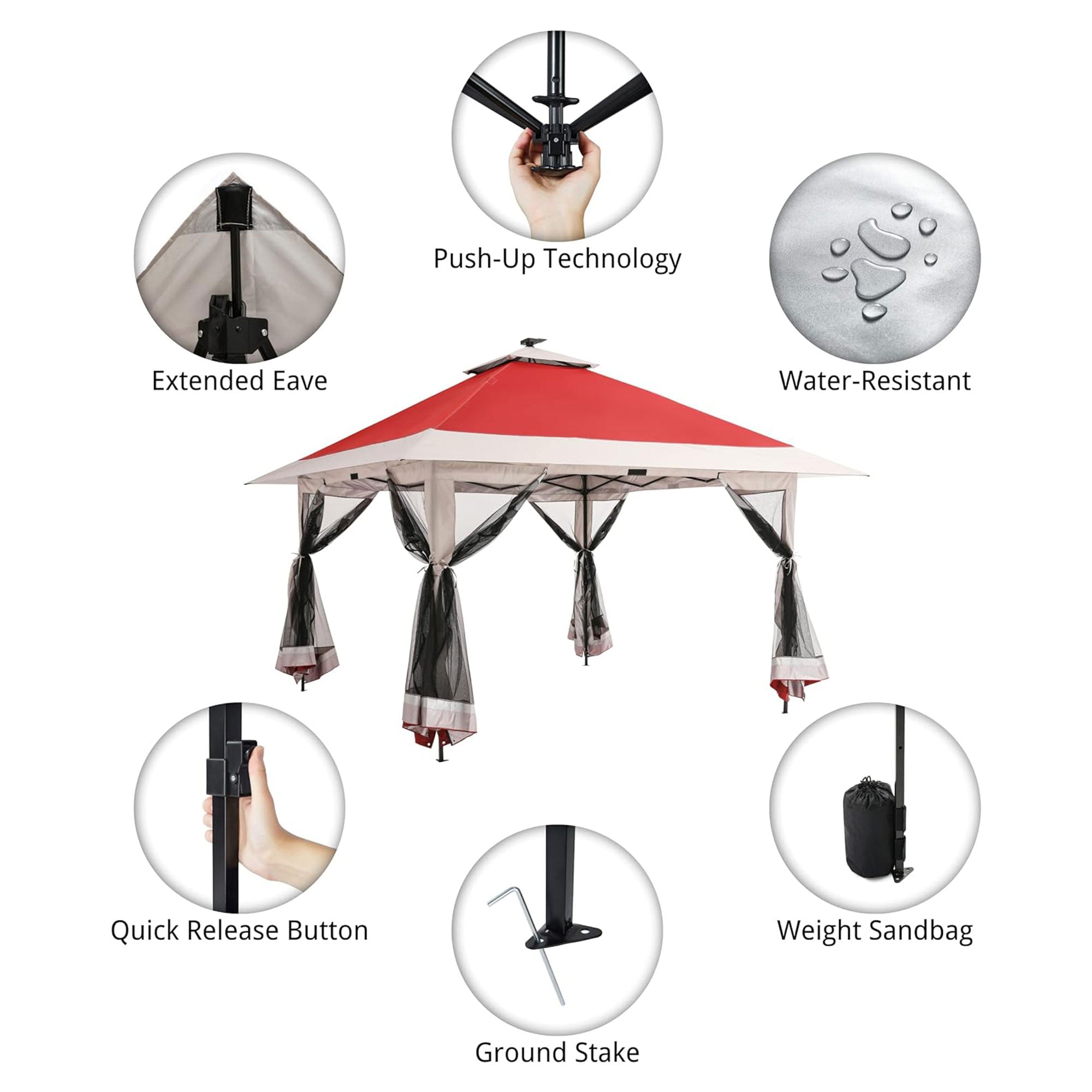 Suntime 12x12 Instant Pop Up Gazebo Solar Light Screen Canopy Shelter,Red (Used) - VMInnovations