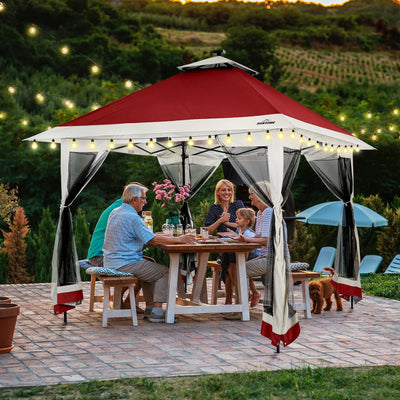 Suntime 12x12 Instant Pop Up Gazebo Solar Light Screen Canopy Tent Shelter, Red