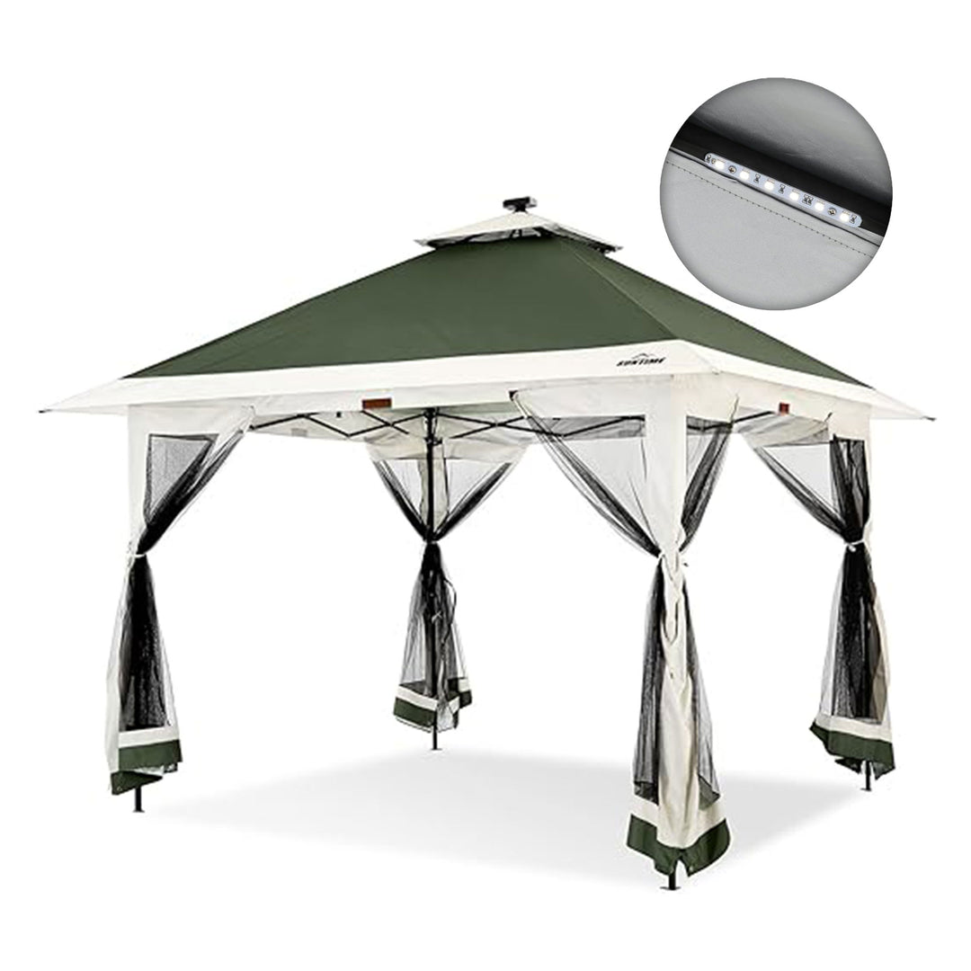 12x12 Pop Up Gazebo Solar Light Screen Canopy Tent Cover, Green (Open Box)