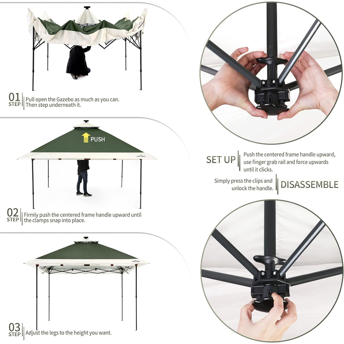 Suntime 12x12 Pop Up Gazebo Solar Light Screen Canopy Tent Cover, Green (Used)