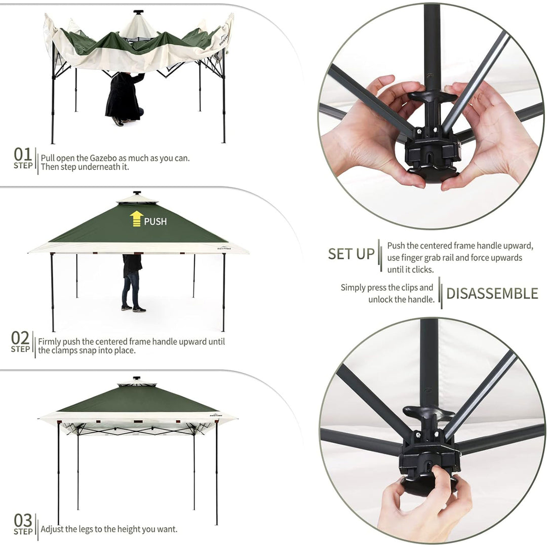 12x12 Pop Up Gazebo Solar Light Screen Canopy Tent Cover, Green (Open Box)