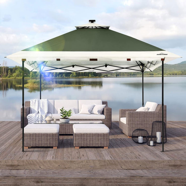12x12 Pop Up Gazebo Solar Light Screen Canopy Tent Cover, Green (Open Box) - VMInnovations