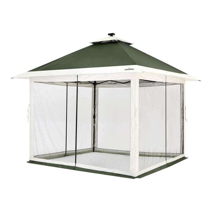12x12 Pop Up Gazebo Solar Light Screen Canopy Tent Cover, Green (Open Box)