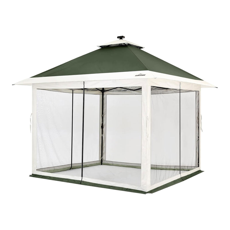 Suntime 12x12 Instant Pop Up Gazebo Solar Light Screen Canopy Tent Cover, Green