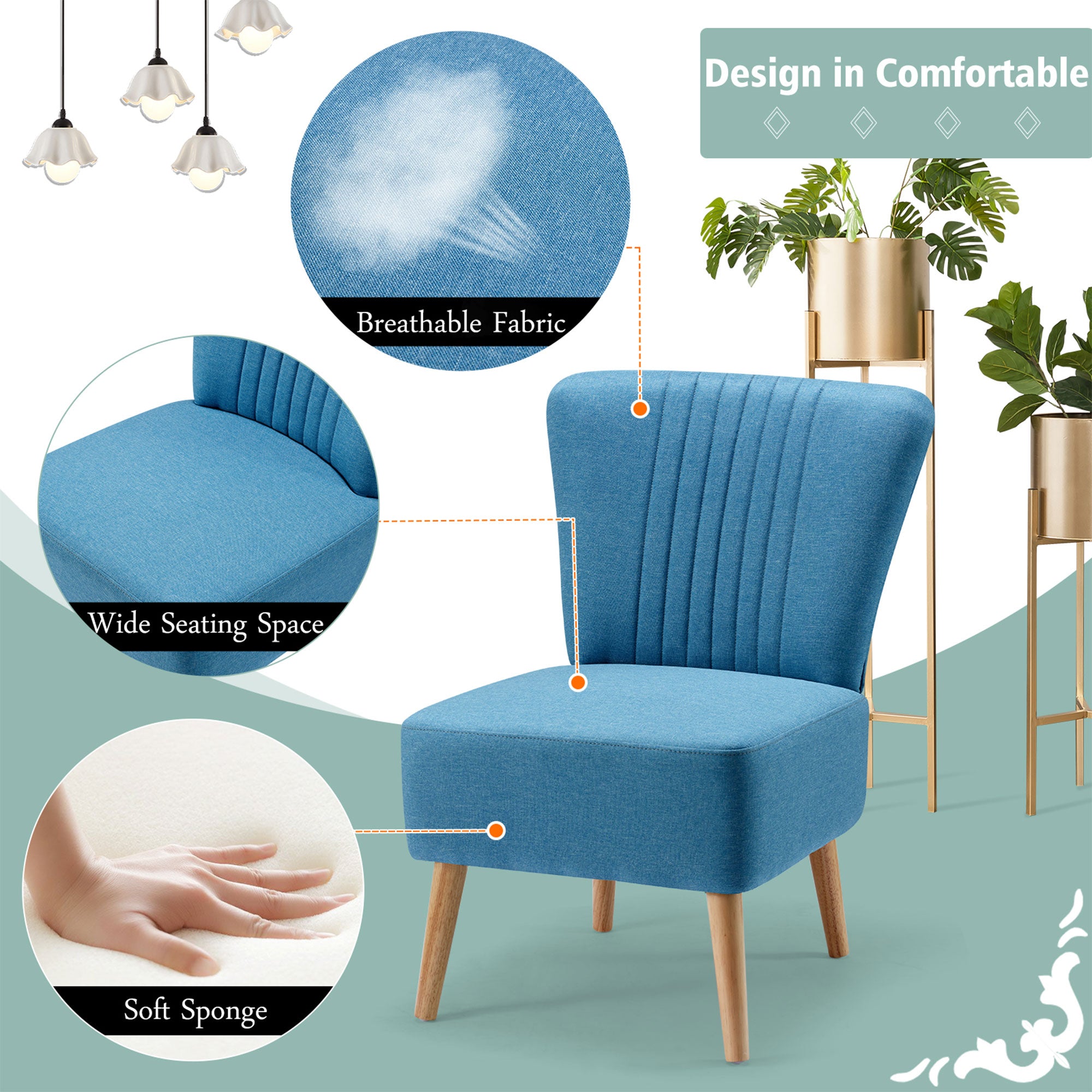 JOMEED Set of 2 Contemporary Padded Chairs w/Wooden Legs, Blue (Open Box) - VMInnovations