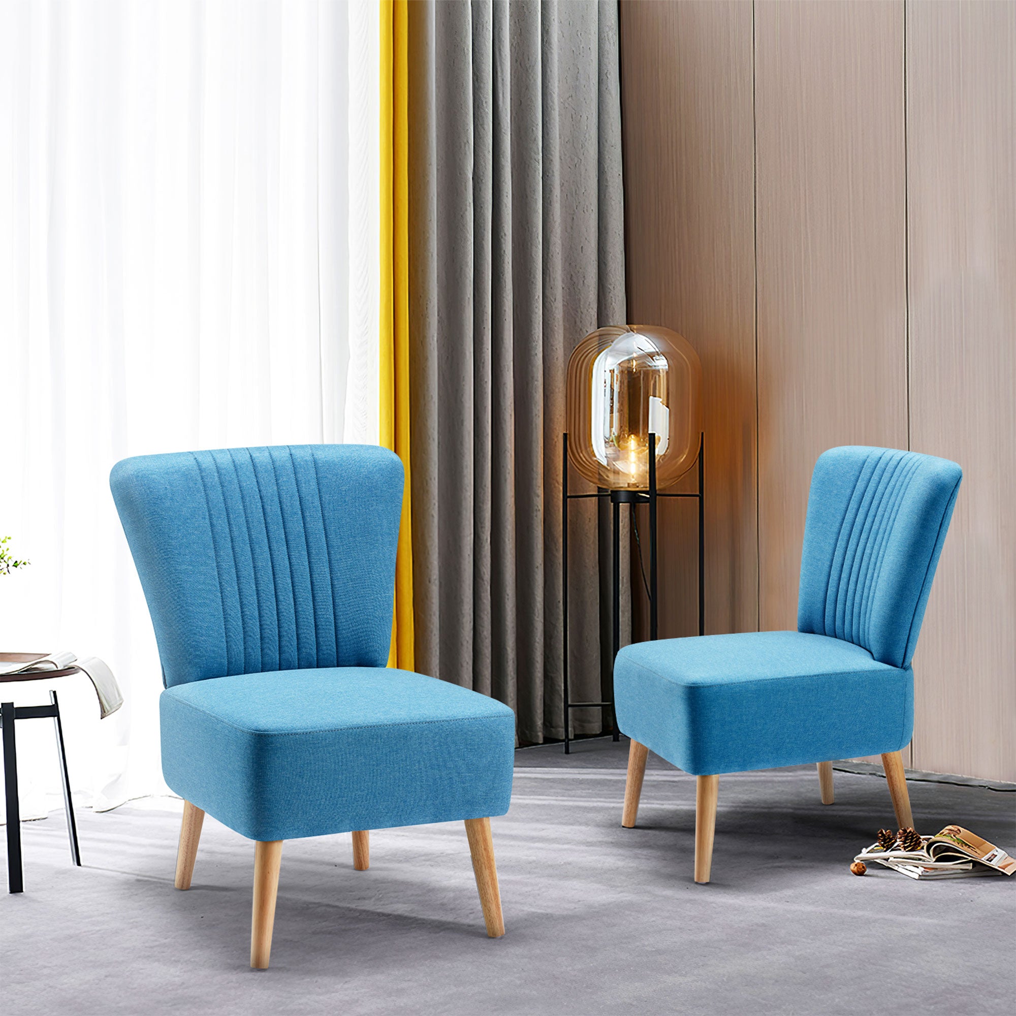 JOMEED Set of 2 Contemporary Padded Chairs w/Wooden Legs, Blue (Open Box) - VMInnovations
