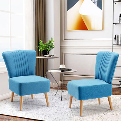 JOMEED Set of 2 Contemporary Padded Chairs w/Wooden Legs, Blue (Open Box) - VMInnovations