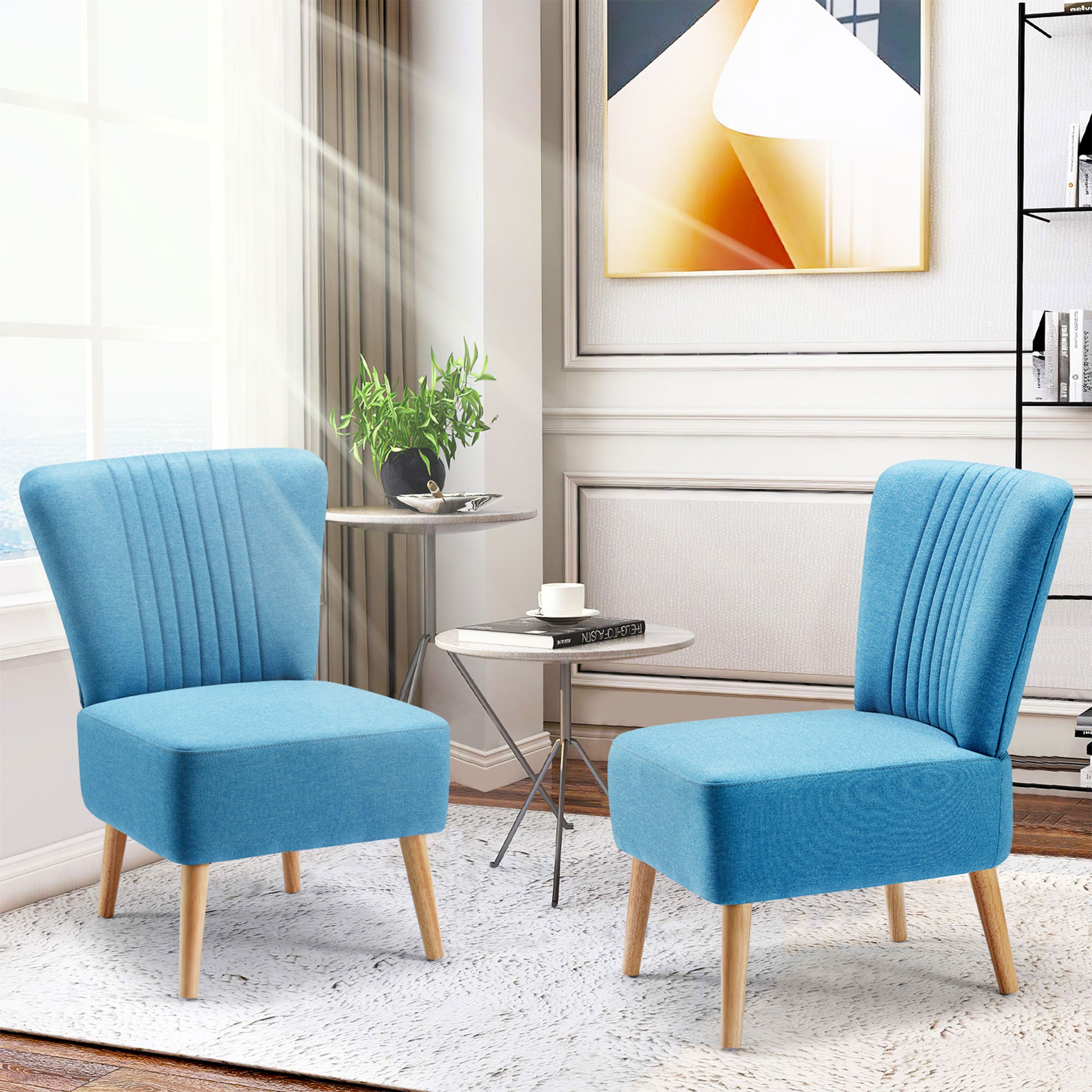 JOMEED Set of 2 Contemporary Padded Chairs w/Wooden Legs, Blue (Open Box) - VMInnovations