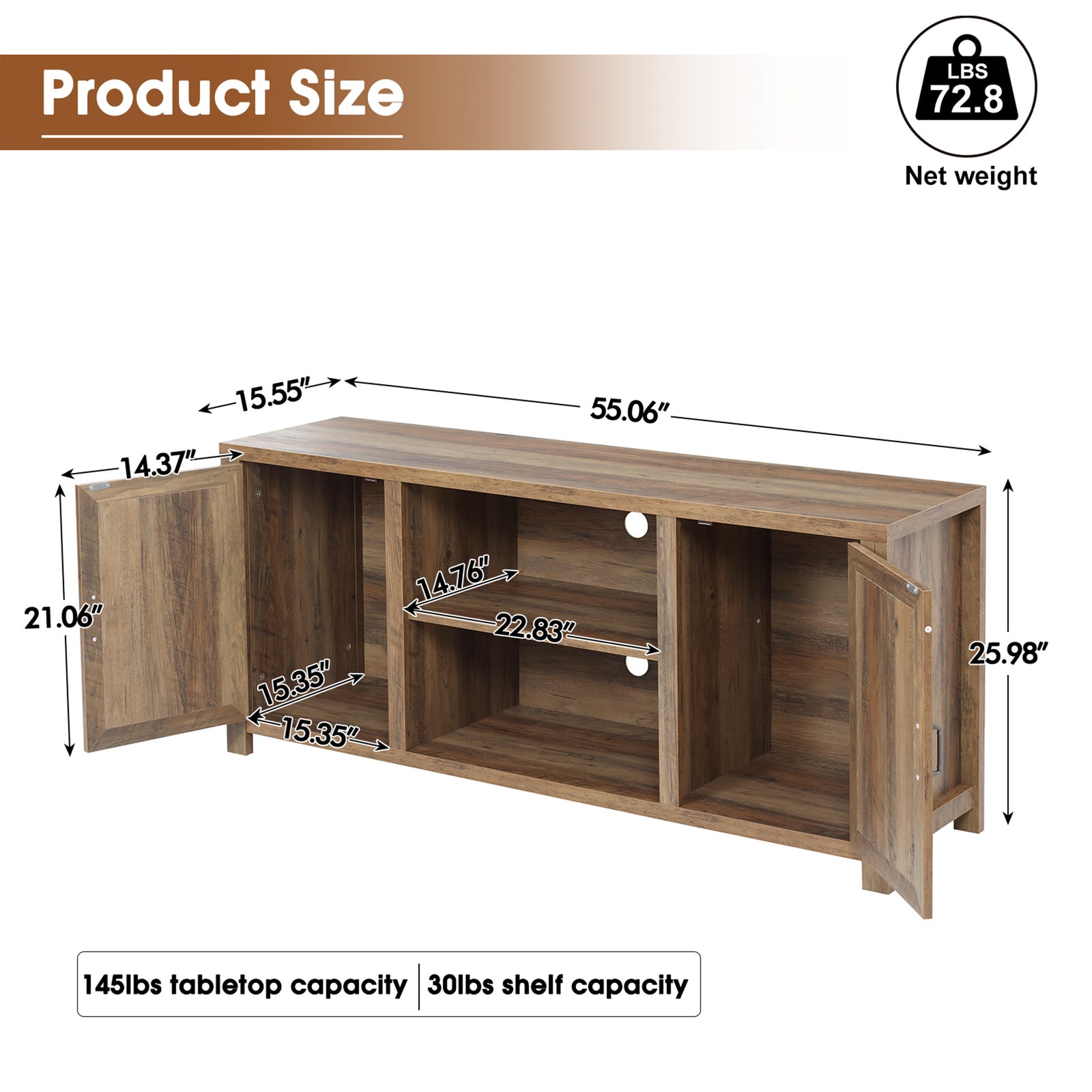 JOMEED 55 Inch TV Console Stand Table Storage Cabinet Media Entertainment Center - VMInnovations