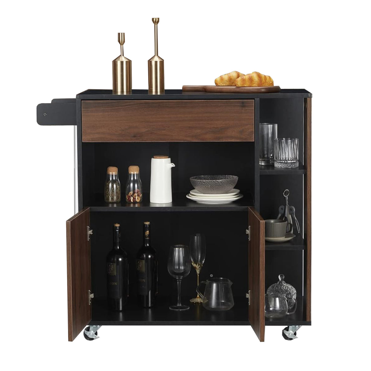 JOMEED Home Island Rolling Cart with Storage Drawers & Towel Rack (Open Box)