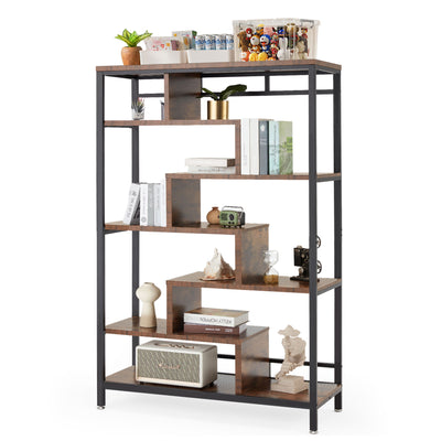 JOMEED 7 Tier Industrial Steel Open Display Asymmetrical Bookshelf Organizer - VMInnovations