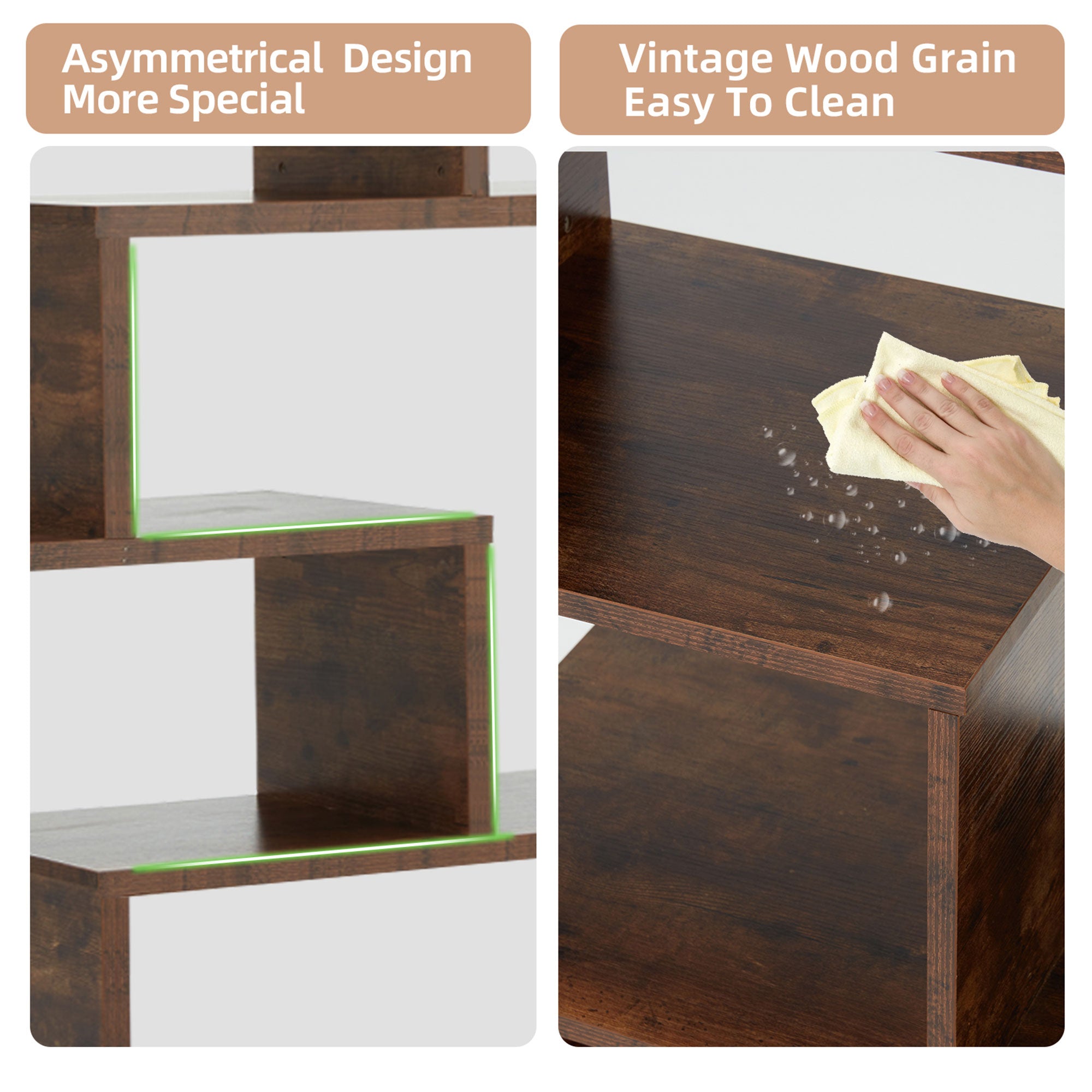 JOMEED 7 Tier Industrial Steel Open Display Asymmetrical Bookshelf Organizer - VMInnovations