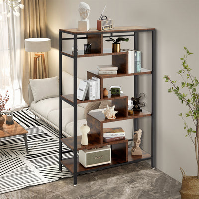 JOMEED 7 Tier Industrial Steel Open Display Asymmetrical Bookshelf Organizer - VMInnovations