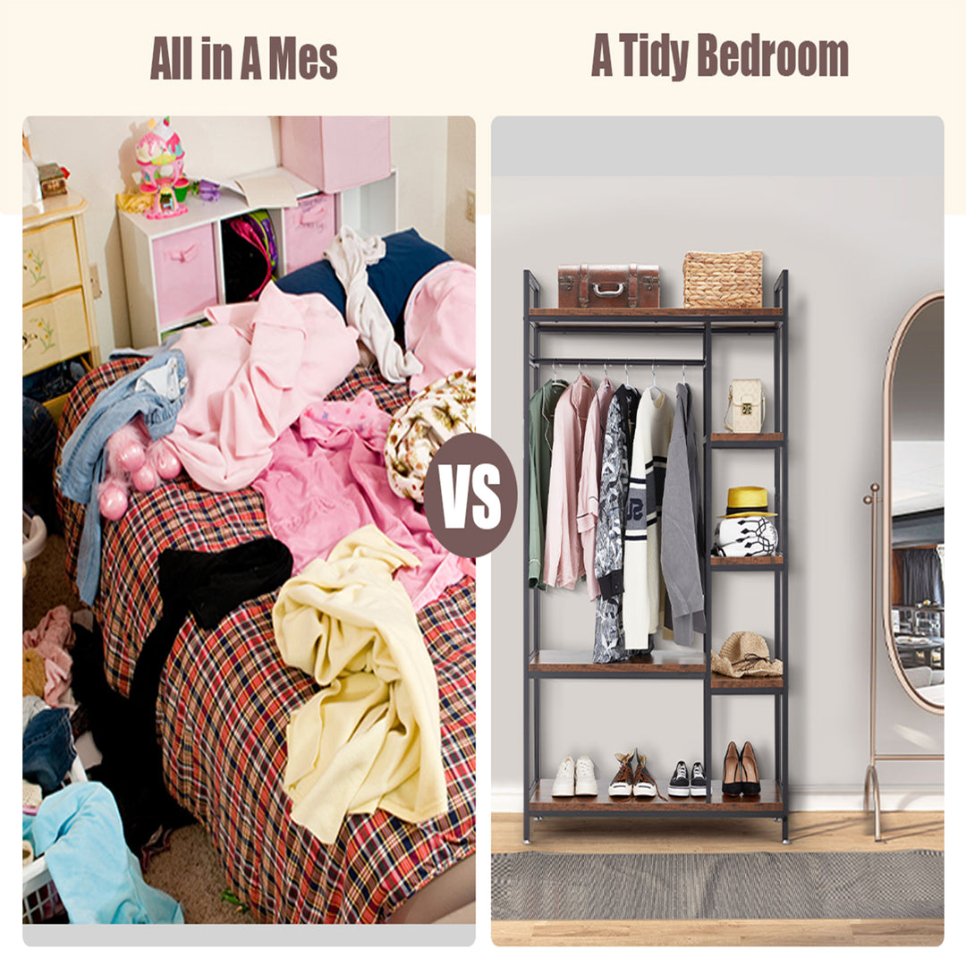 JOMEED Freestanding Closet Clothing Rack Organizer with Shelves (Used)