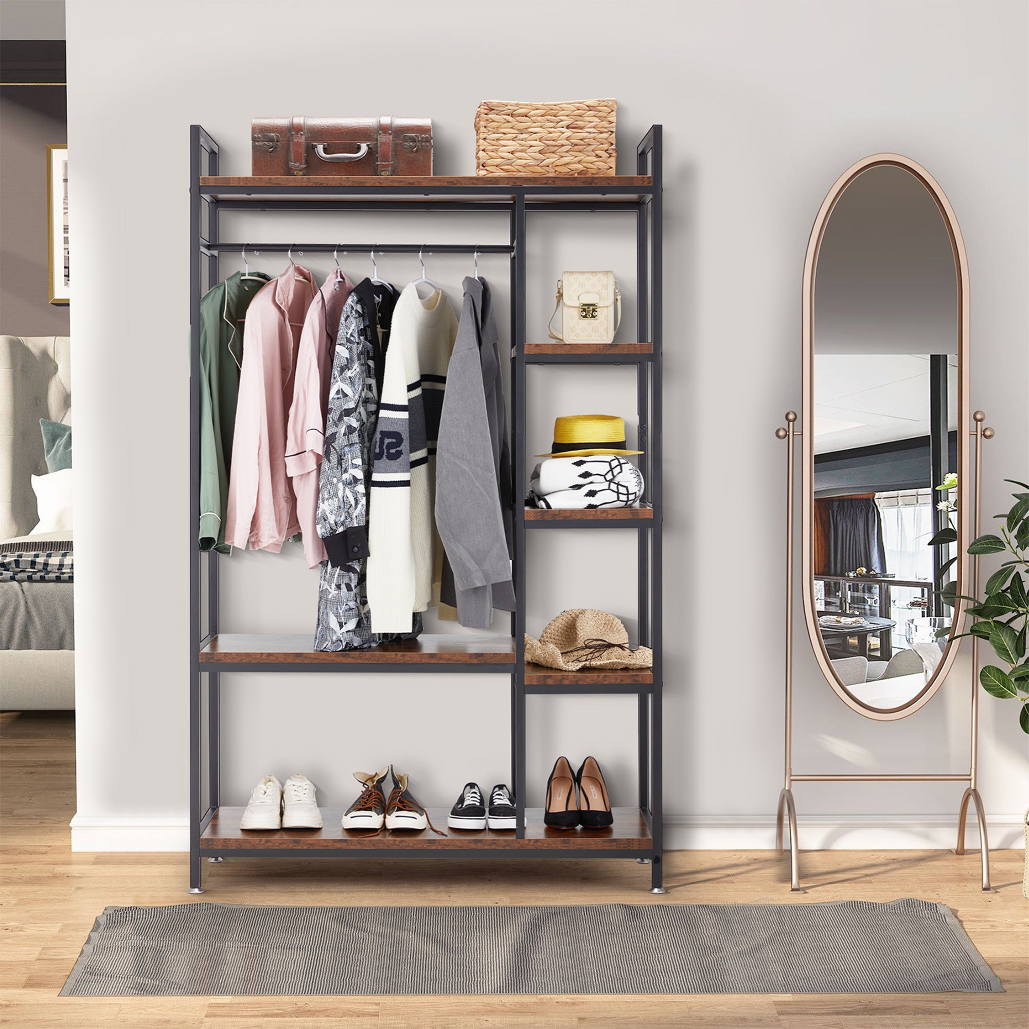 JOMEED Freestanding Closet Clothing Rack Organizer with Shelves and Hanging Rod - VMInnovations